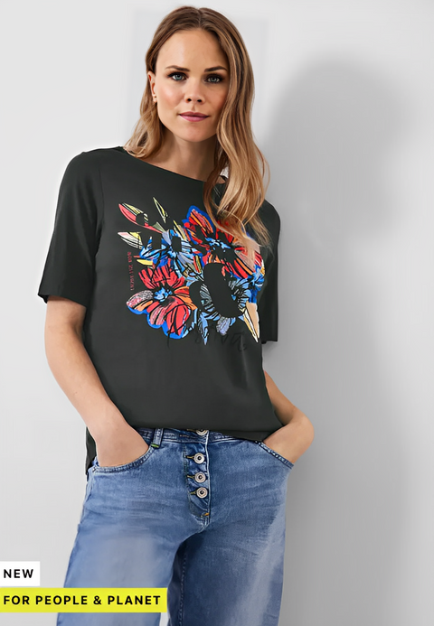 Cecil Flower Print T-Shirt - Khaki