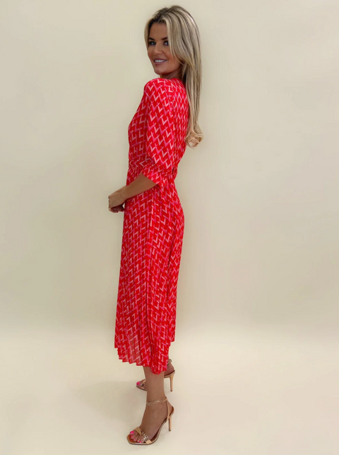 Kate & Pippa Positano Midi Dress - Red Geo Print