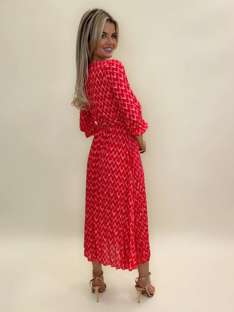Kate & Pippa Positano Midi Dress - Red Geo Print