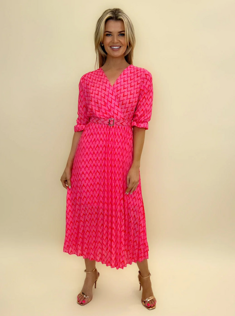 Kate & Pippa Positano Midi Dress - Pink Geo Print