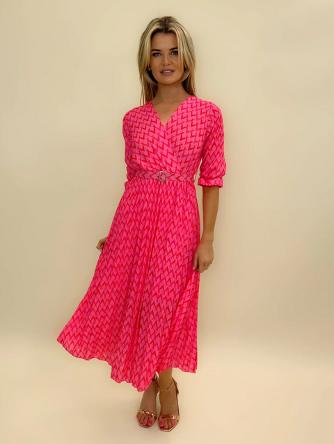 Kate & Pippa Positano Midi Dress - Pink Geo Print