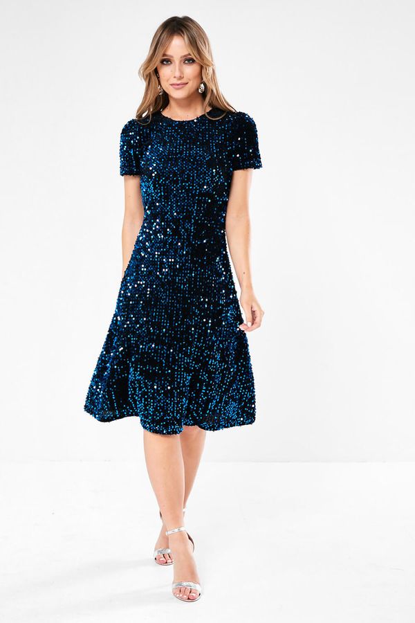 Midnight blue sequin dress top