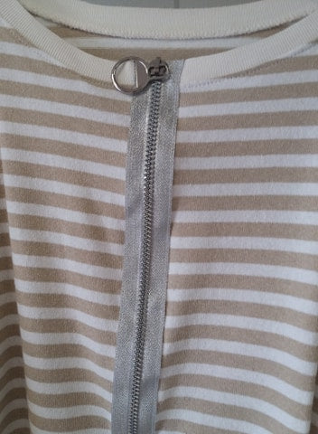 Dreams Beige/White Stripe Jumper with silver back zip